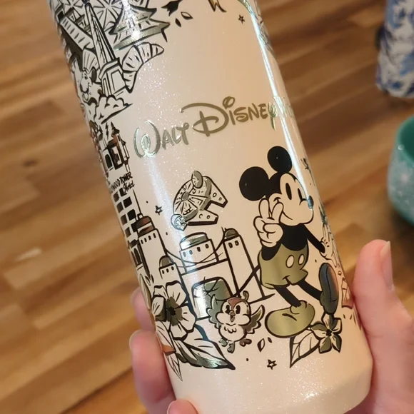 Starbucks Walt Disney World Cream and Gold Water Bottle with Whimsical Design - Picture 4 of 12
